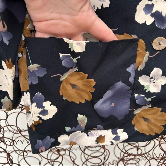 Vintage 80s 90s Lighthouse Point navy floral boxy two button blazer SMALL - Picture 2 of 5